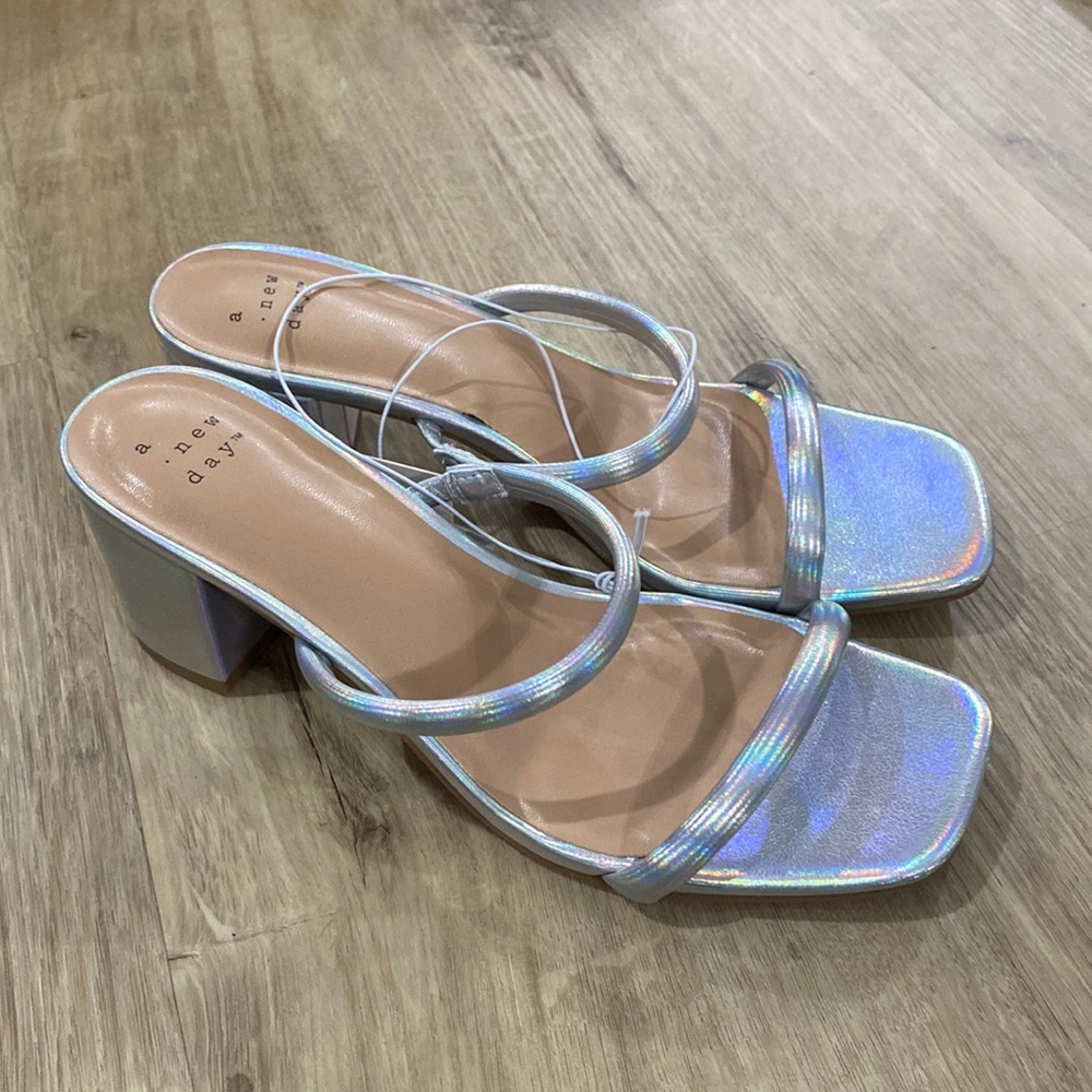 a new day Iridescent Holographic Strappy Block Heel Sandals